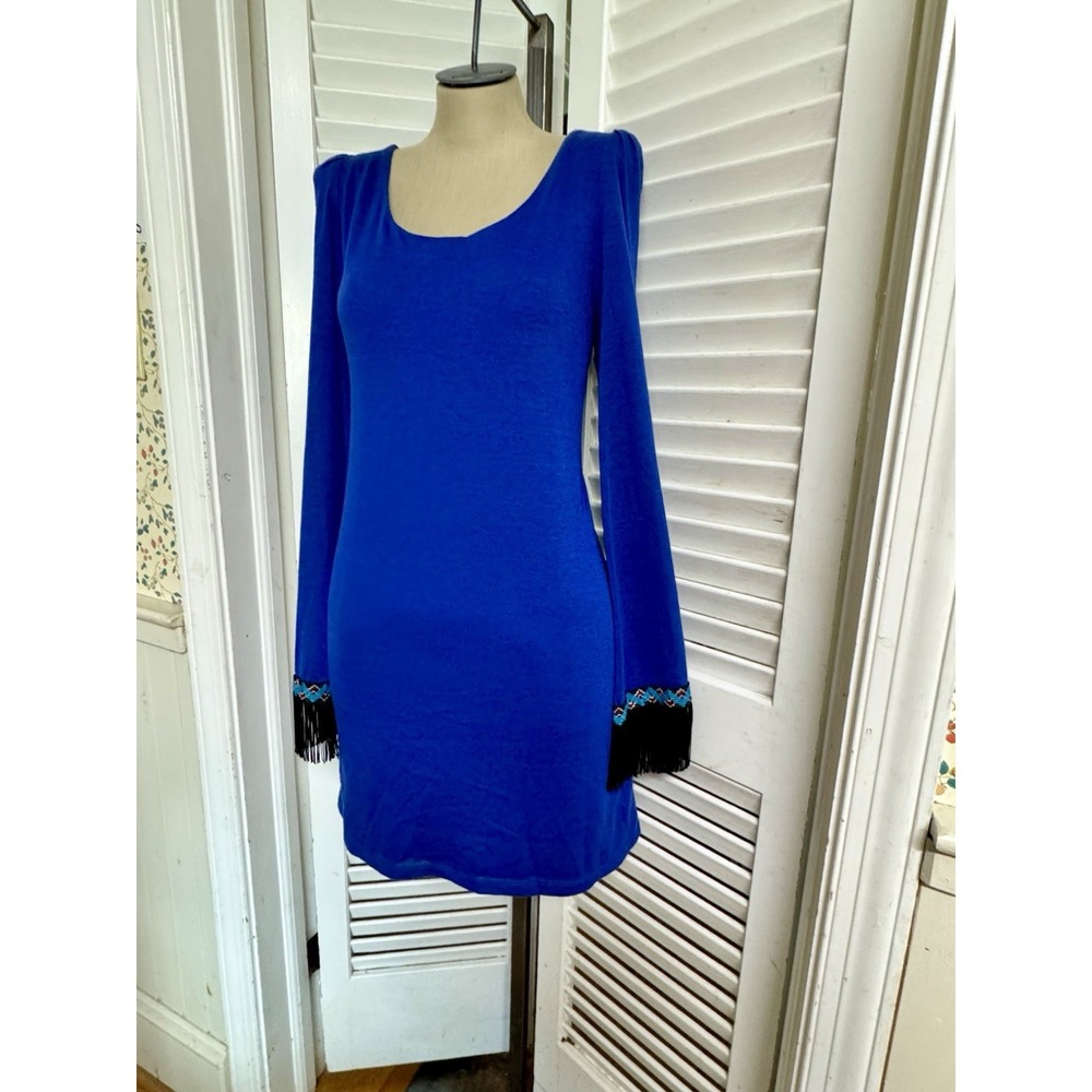 NWT Judith March‎ Blue Front Bell Slv Shift Dress Navajo Aztec STRETCH LINED NEW